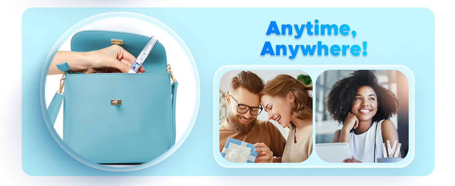 Luelli whitening pen fits in a handbag for whitening on the go