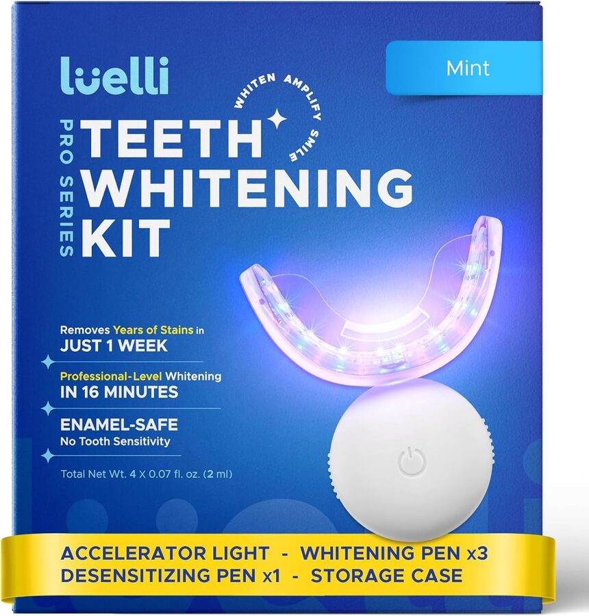 Luelli Teeth Whitening Kit with 32 LED light, whitening gel pens, desensitizing pen and storage case